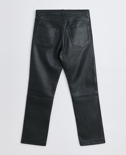 STRAIGHT LEATHER TROUSER . BLACK